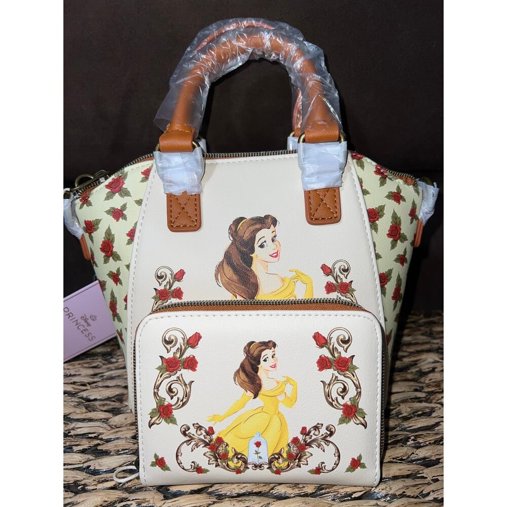 NEW Loungefly Disney Beauty And The Beast Belle Red Roses Mini Satchel Wallet!